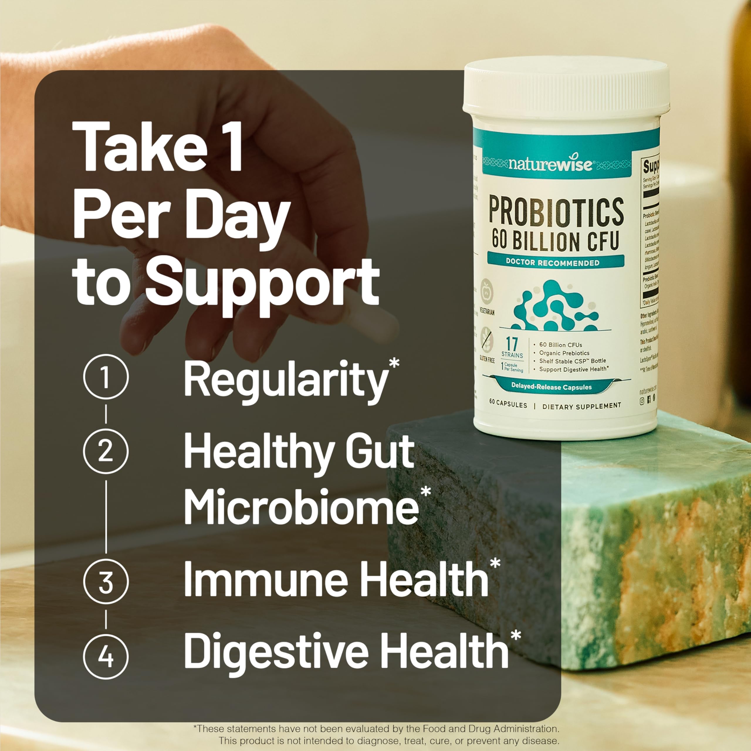 NatureWise supplement facts label close-up for quality transparency