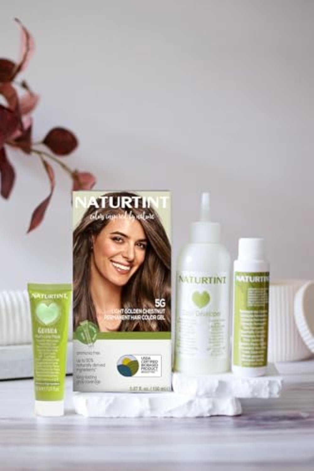 Naturtint applied on hair showing warm light golden chestnut shine