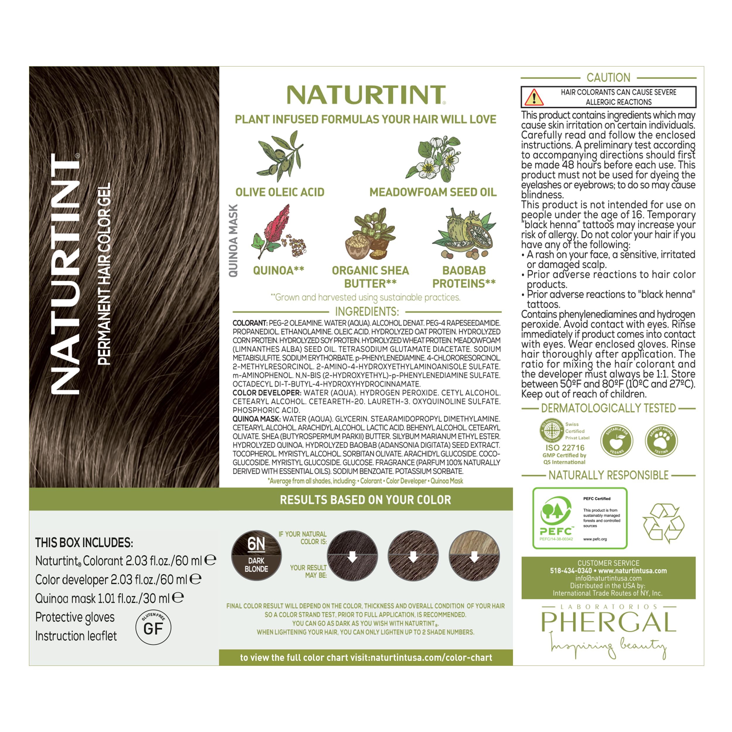 Naturtint ingredients label with plant extracts showing gentle formula benefit
