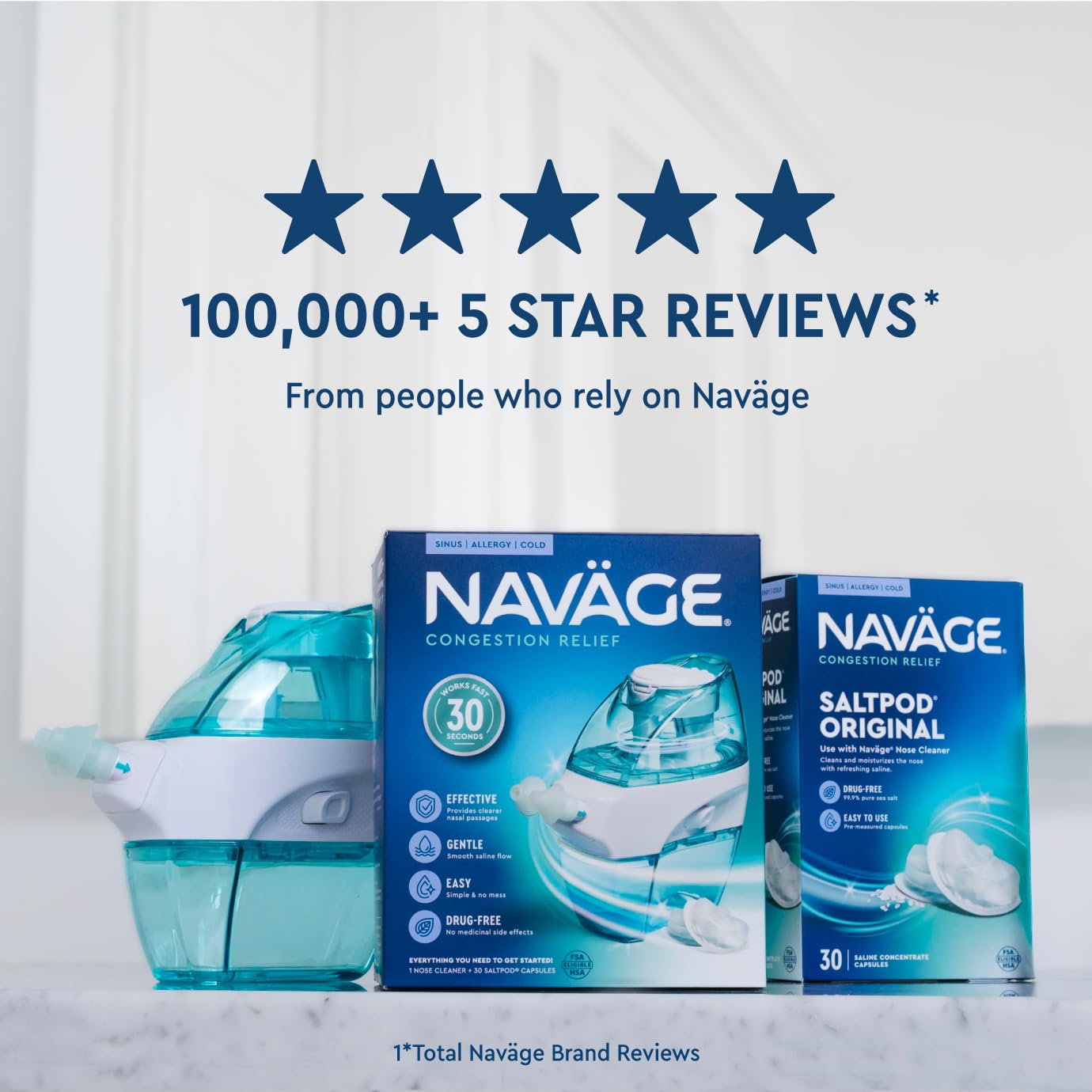 Navage material finish detail showing durable cleanable plastic
