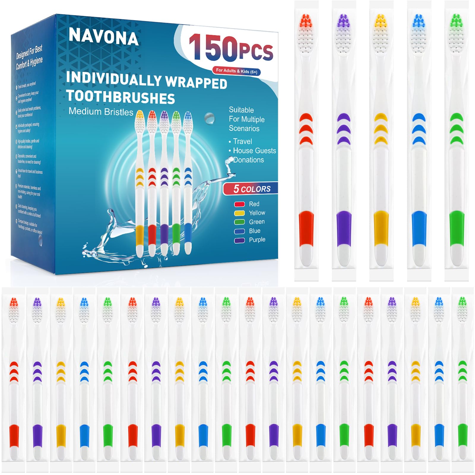 Navona front packaging showing 150-piece bulk toothbrush set for value