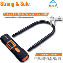 NDakter lock with 5ft steel cable looped through wheel for extra security