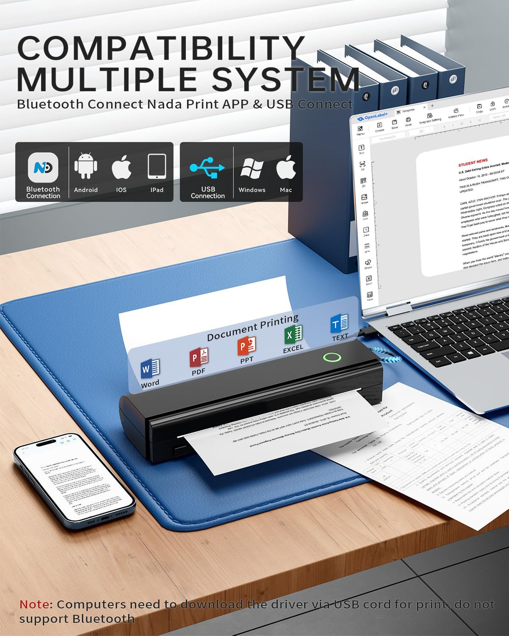 NDYIN N80 open paper compartment with thermal roll for quick loading benefit