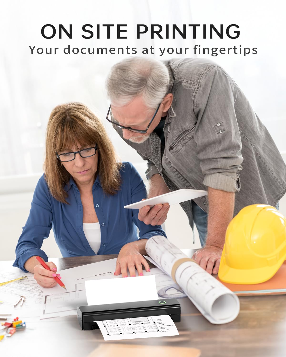 NDYIN N80 on an office desk producing invoices demonstrating mobile productivity