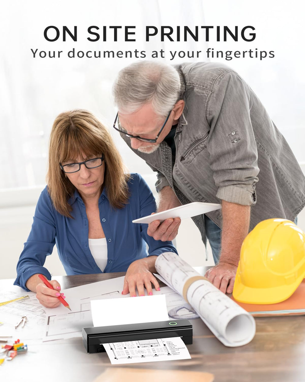 NDYIN N80 on an office desk producing invoices demonstrating mobile productivity