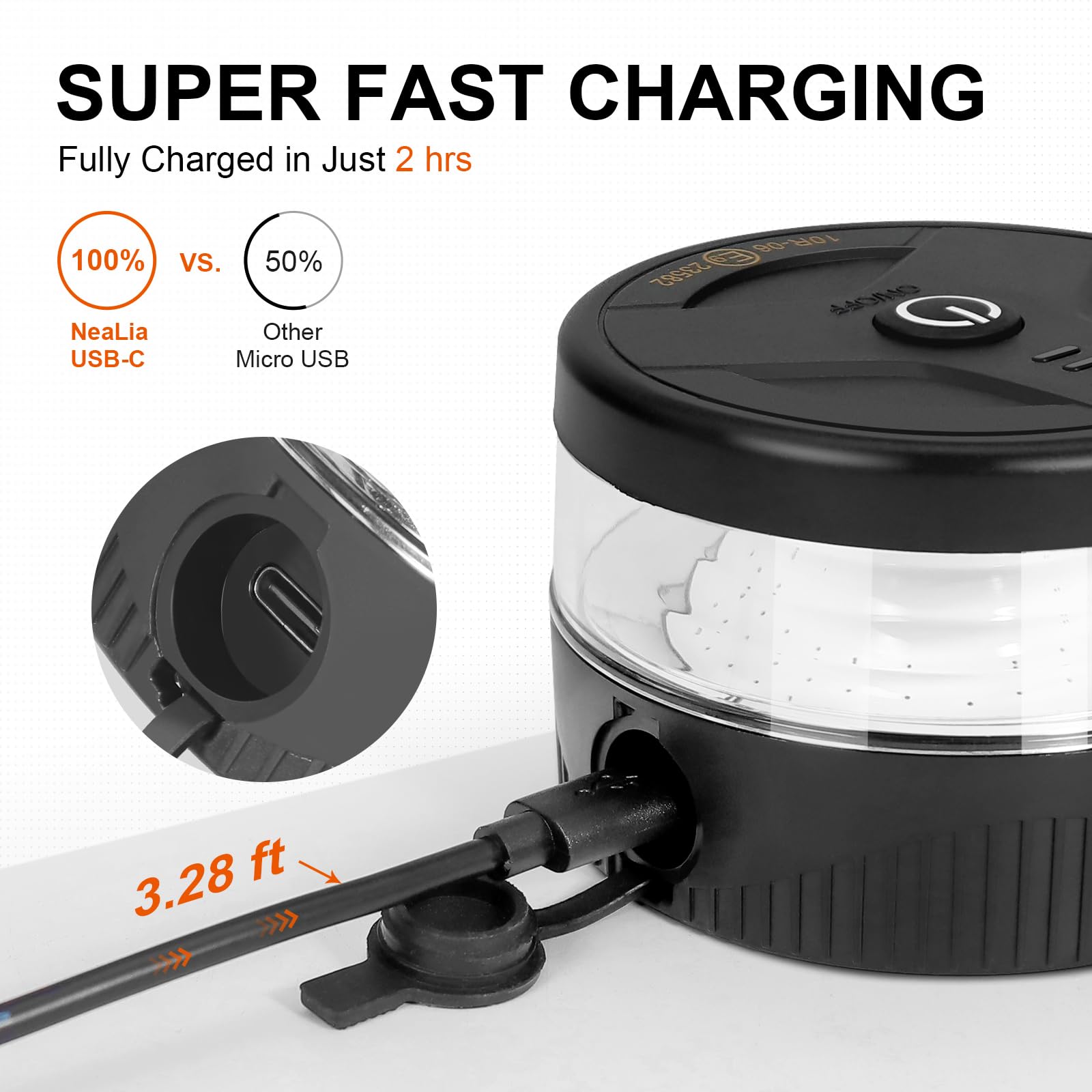 NeaLia USB-C charging port detail highlighting fast recharge convenience