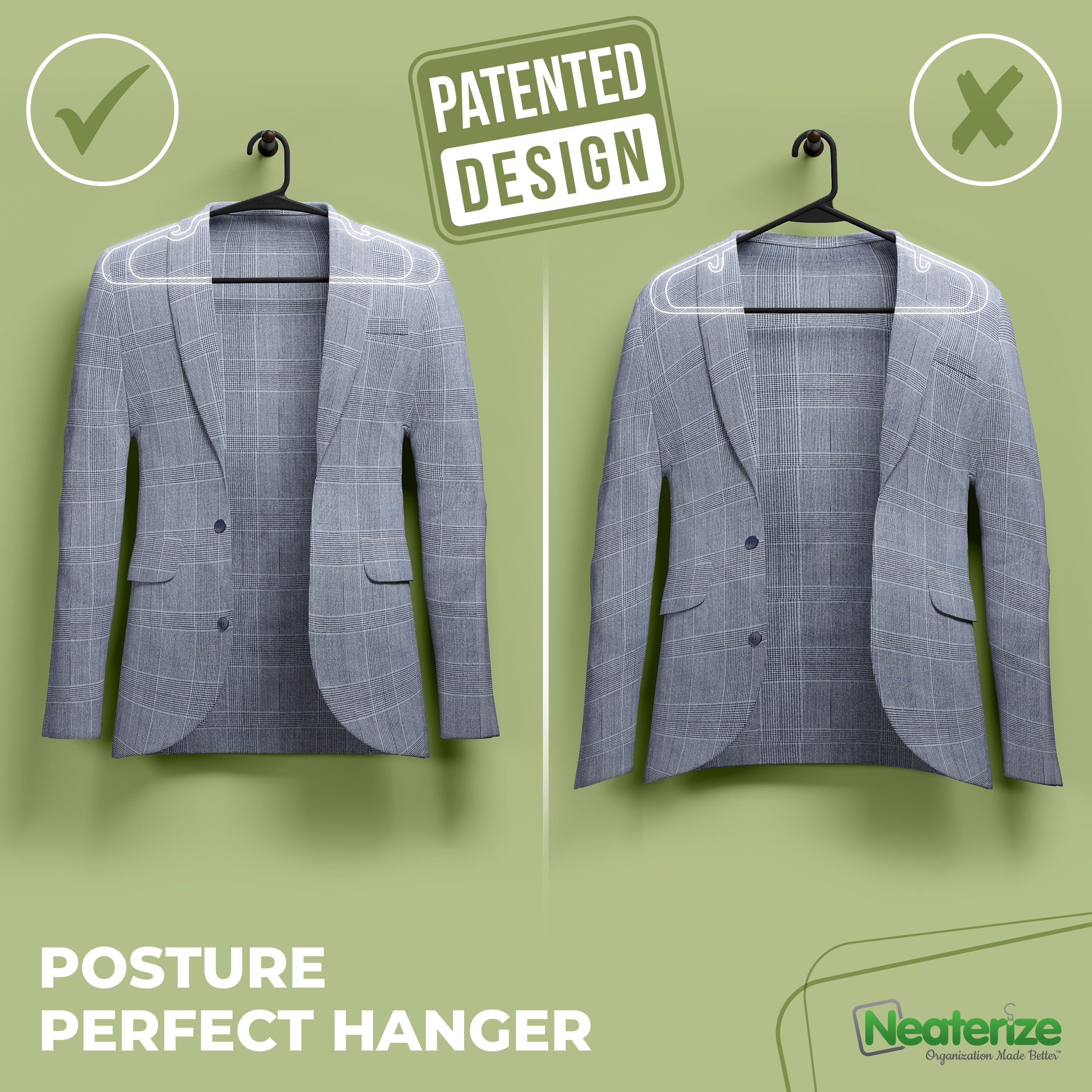 NEATERIZE top hook detail displaying smooth swivel and secure hanging benefit