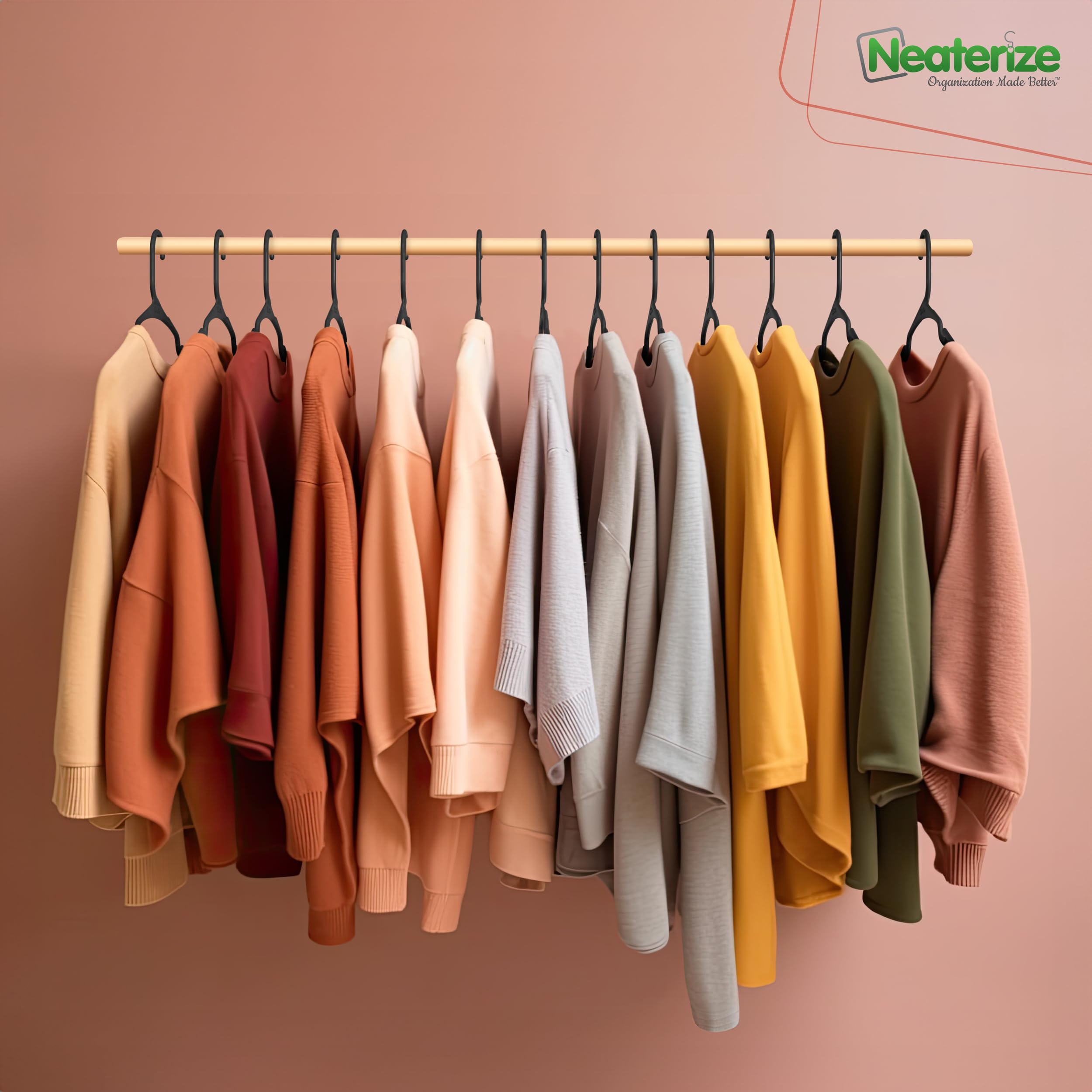 NEATERIZE hangers installed in closet maximizing space and creating neat rows