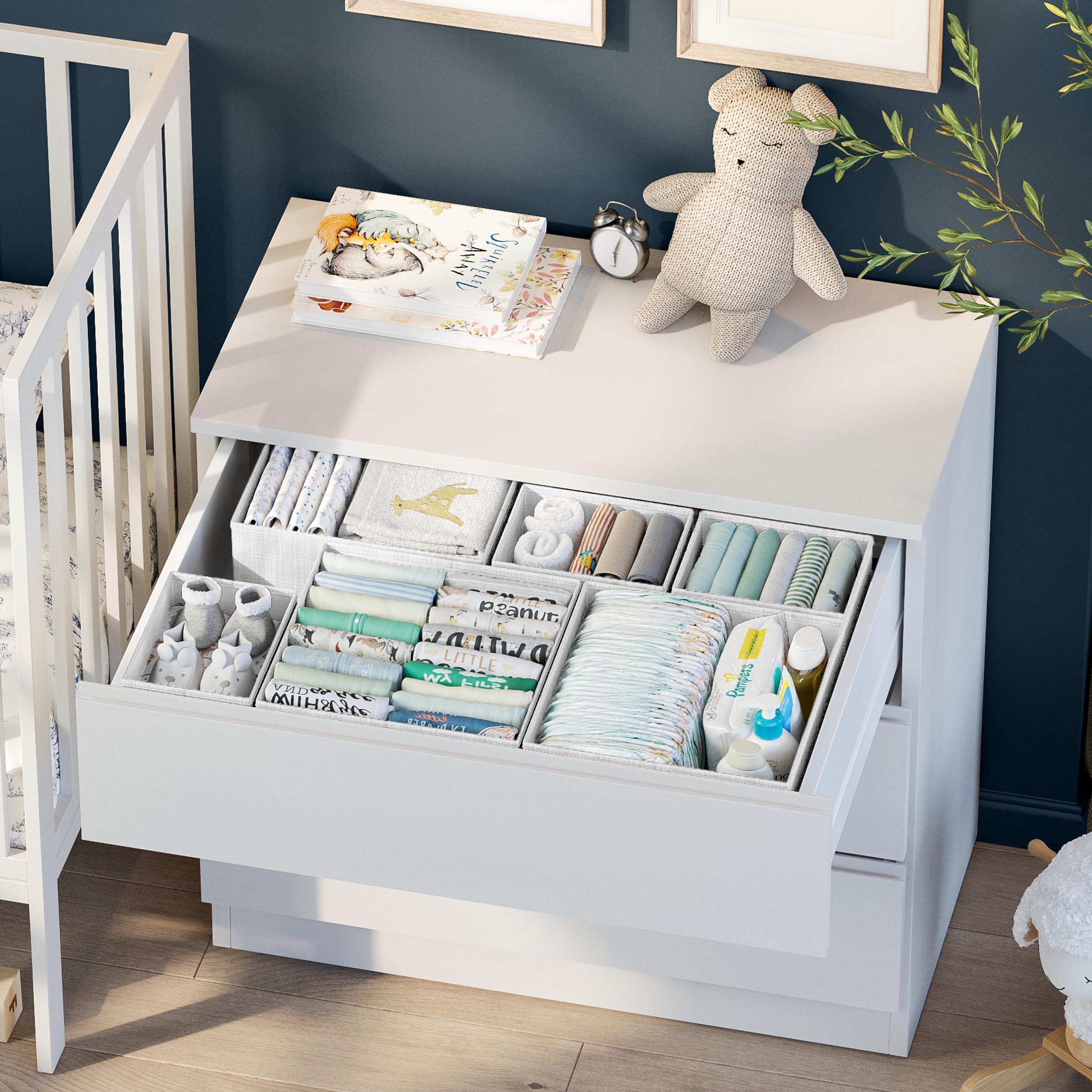 NEATERIZE organizers inside dresser with folded clothes for fast-access benefit