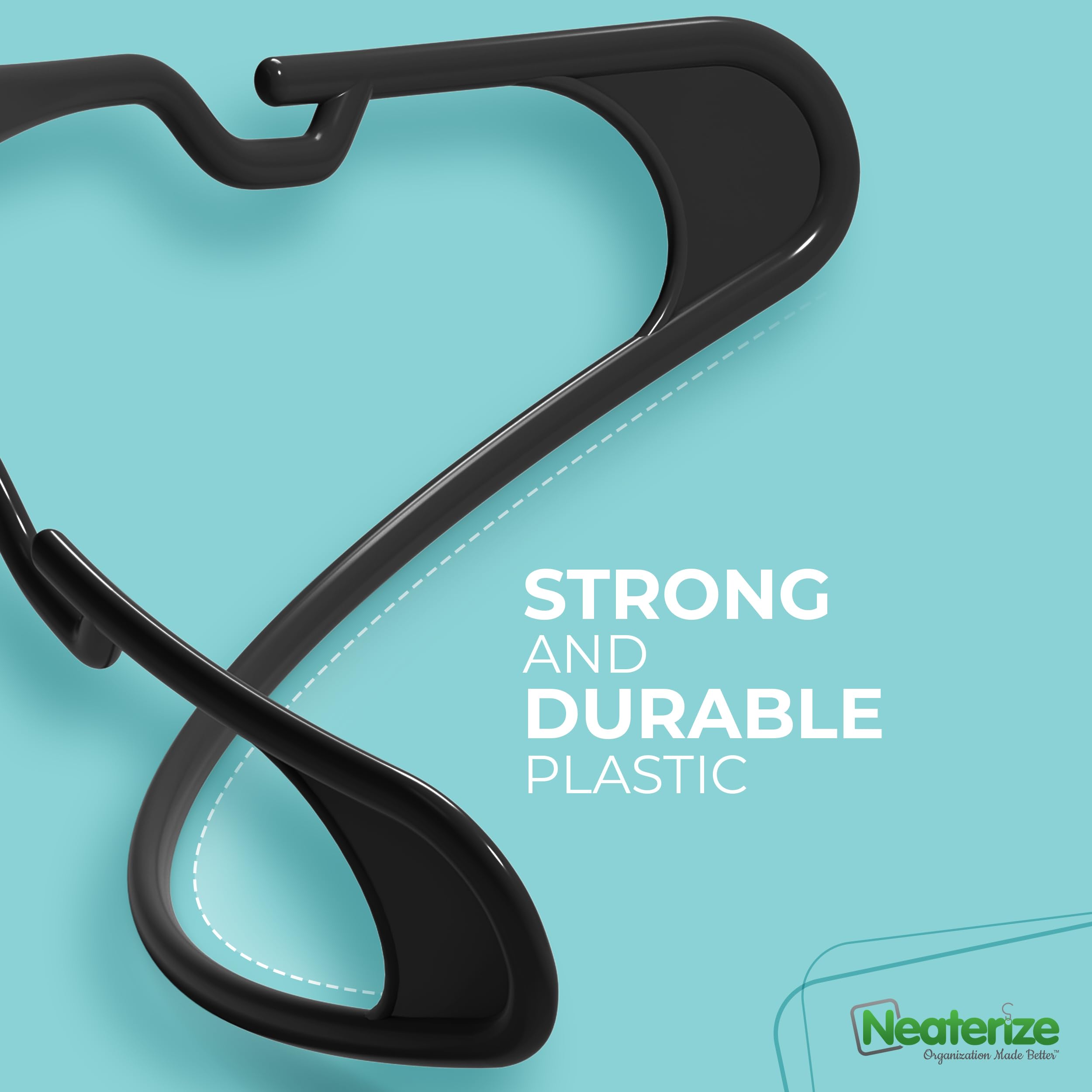 NEATERIZE hanger beside shirt shows slim profile saving closet width