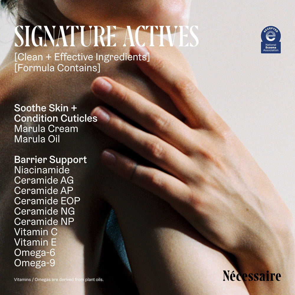 Nécessaire ingredients display with marula and shea conveying deep nourishment