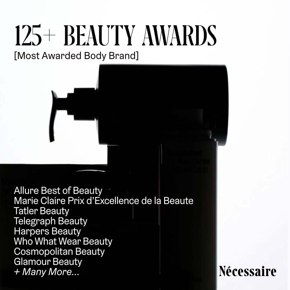 Nécessaire placed on a bathroom shelf conveying routine use and elegant style
