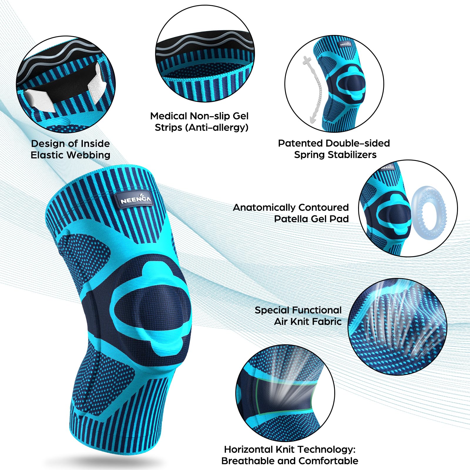 NEENCA close-up of patella gel pad providing cushioned kneecap support