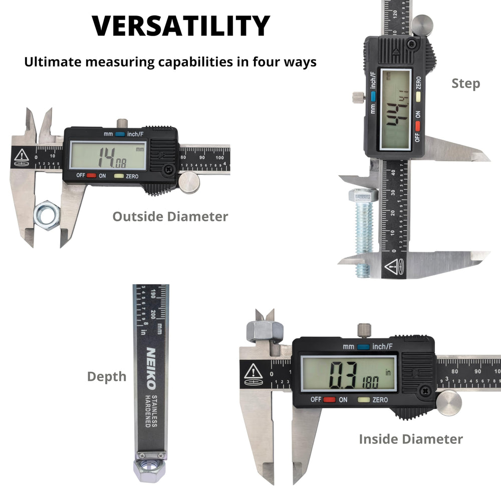 NEIKO caliper thumb roller and lock closeup for smooth controlled adjustments
