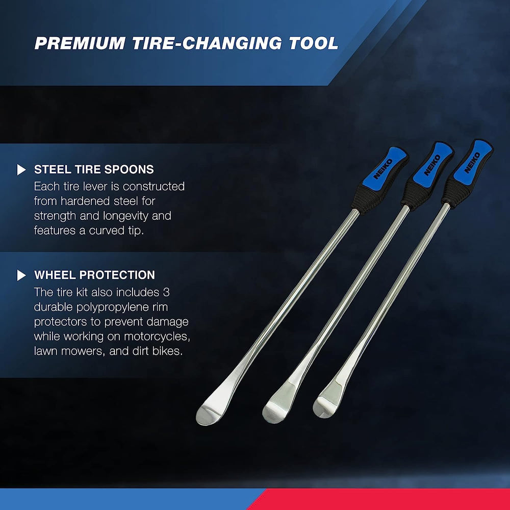 NEIKO close-up of tire spoon curved tip and rubberized handle, for reliable leverage