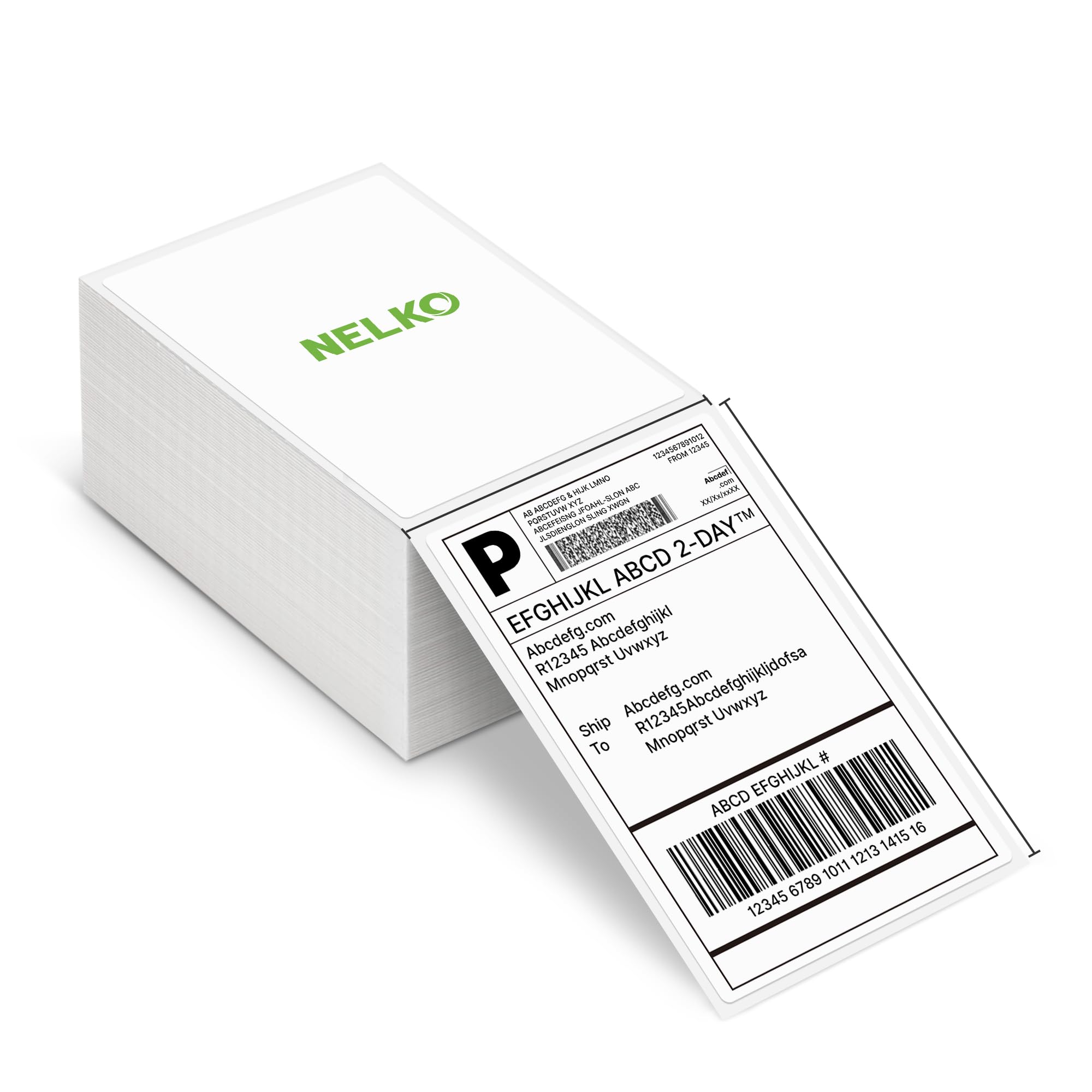 Nelko front packaging view showing 500-count fanfold labels and clear product details