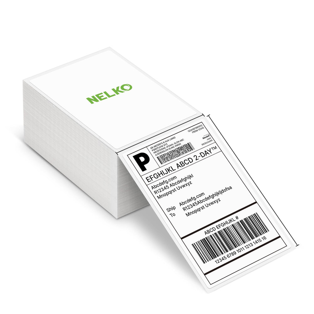 Nelko front packaging view showing 500-count fanfold labels and clear product details