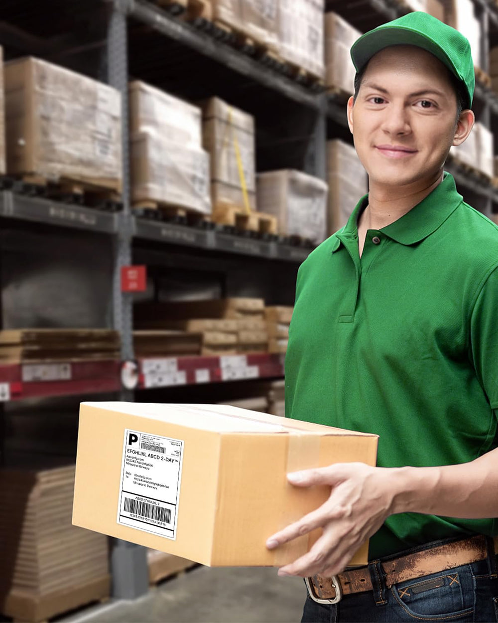Nelko label on package at shipping desk illustrating reliable scanning and postage