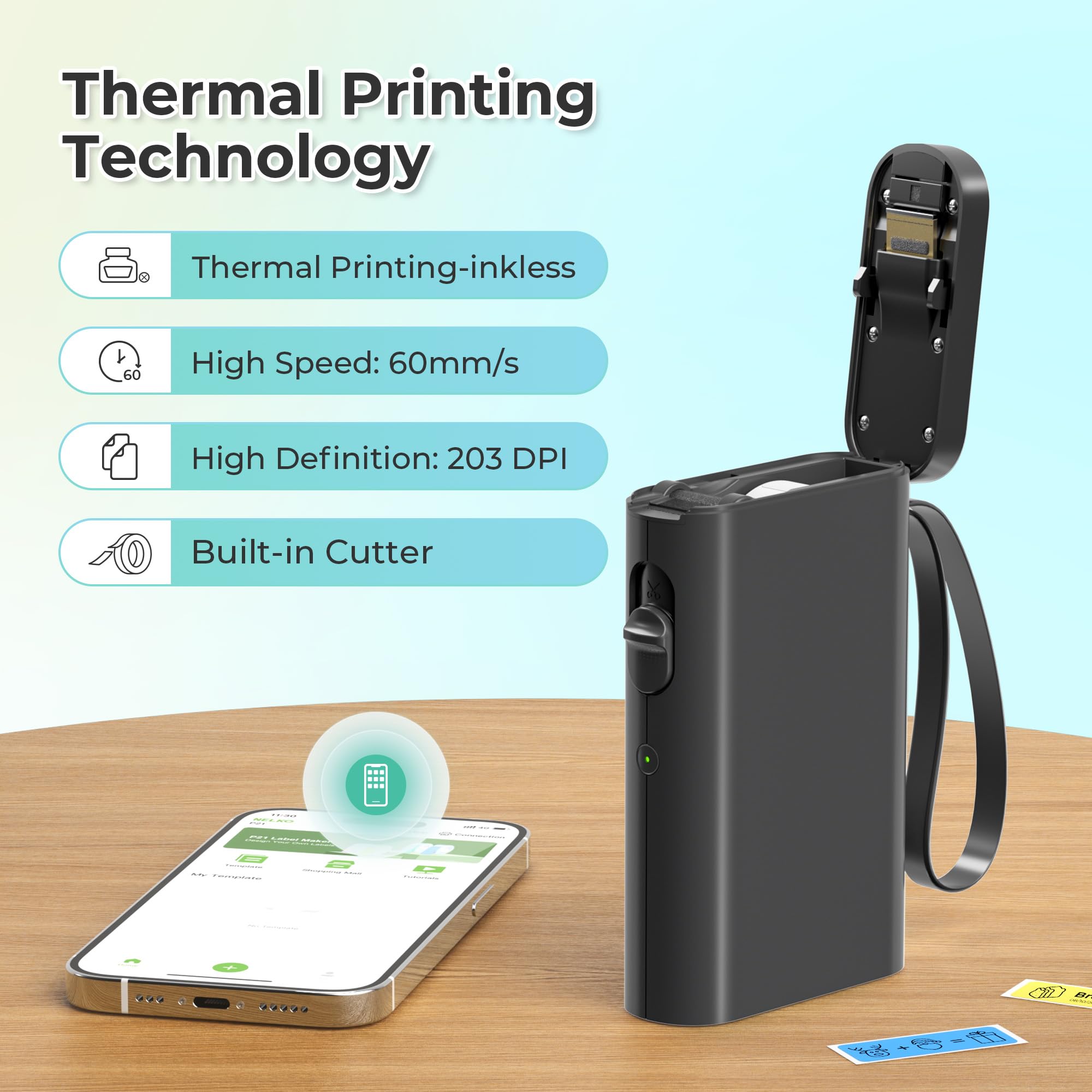 Nelko P21 held in hand showing scale and lightweight convenience for mobile use
