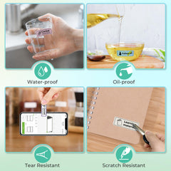 Nelko labeled glass jars in kitchen scene showing waterproof labels for organized pantry benefit
