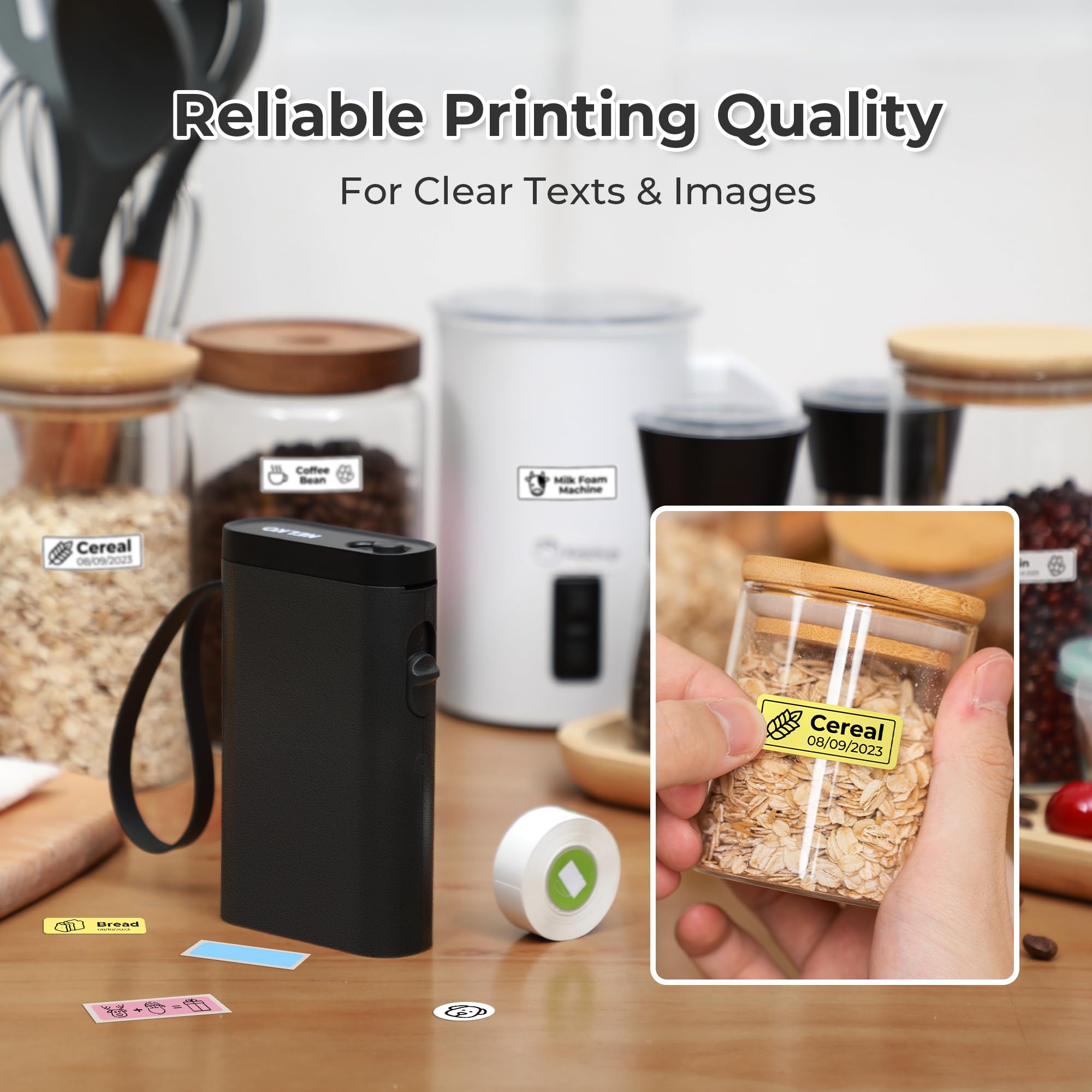 Nelko P21 array of printed labels showing available sizes for consistent labeling