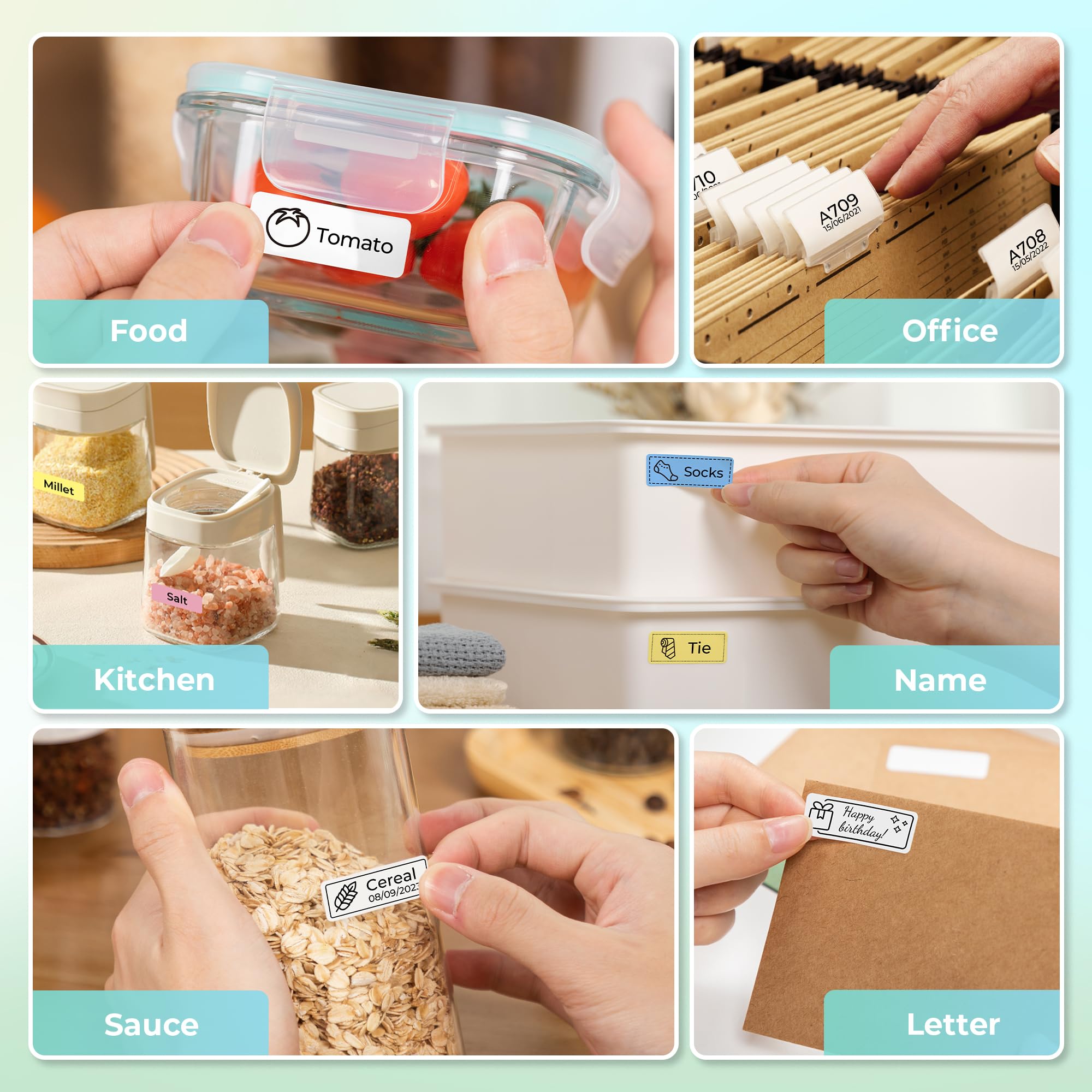 Nelko P21 in classroom organizing bins illustrating teacher-friendly quick labeling benefit