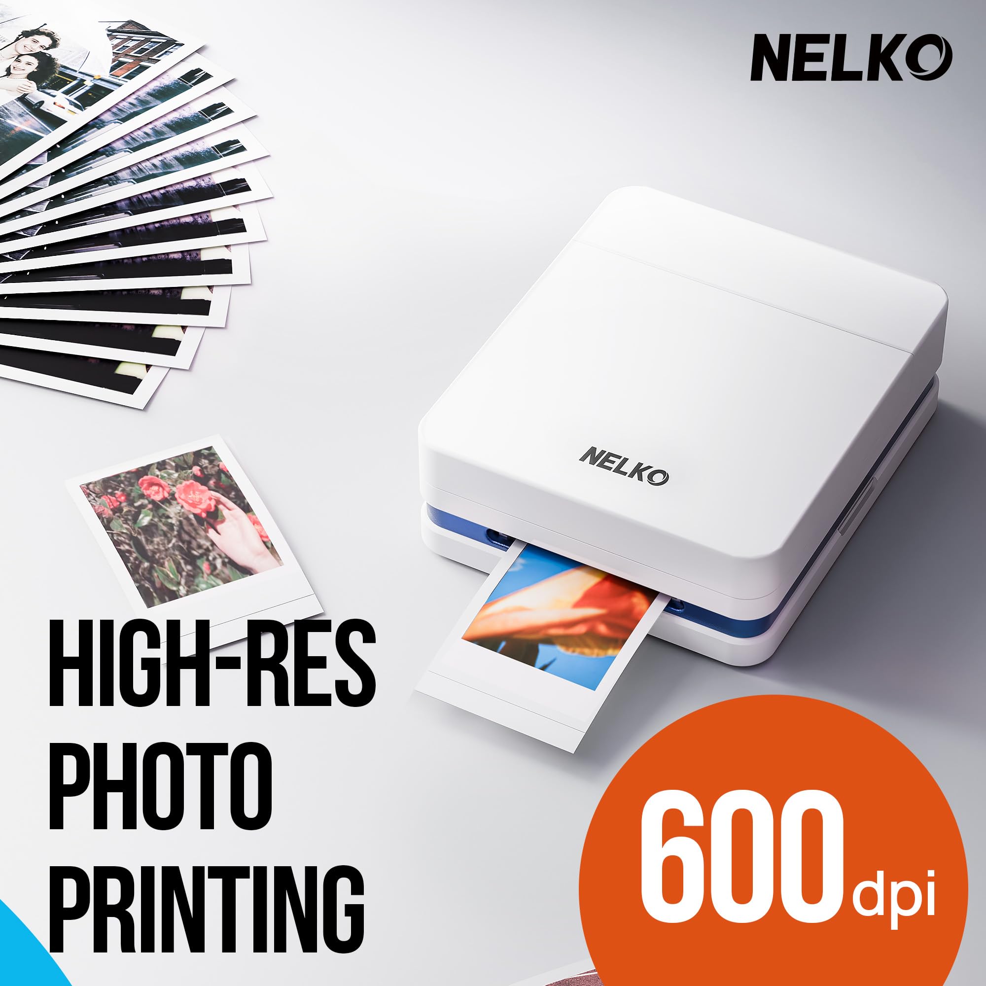 Nelko PP01 printing action with photo emerging, showing fast Bluetooth printing convenience