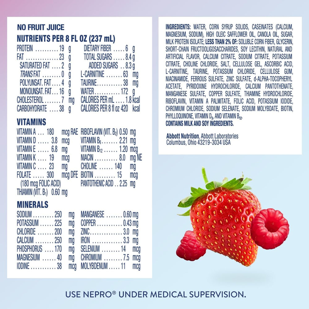 Nepro label closeup highlighting ingredients and dialysis‑focused nutrients