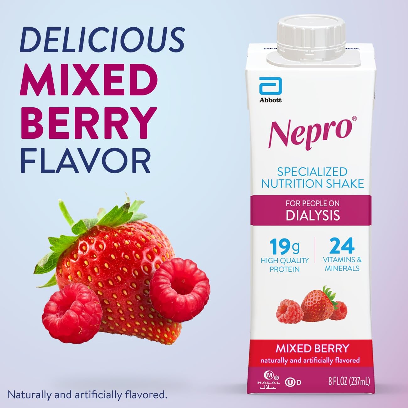 Creamy Nepro Mixed Berry texture closeup suggesting smooth, drinkable nutrition