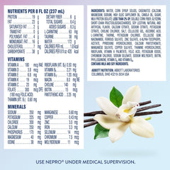 Nepro nutrition label closeup showing calorie and protein amounts for clarity