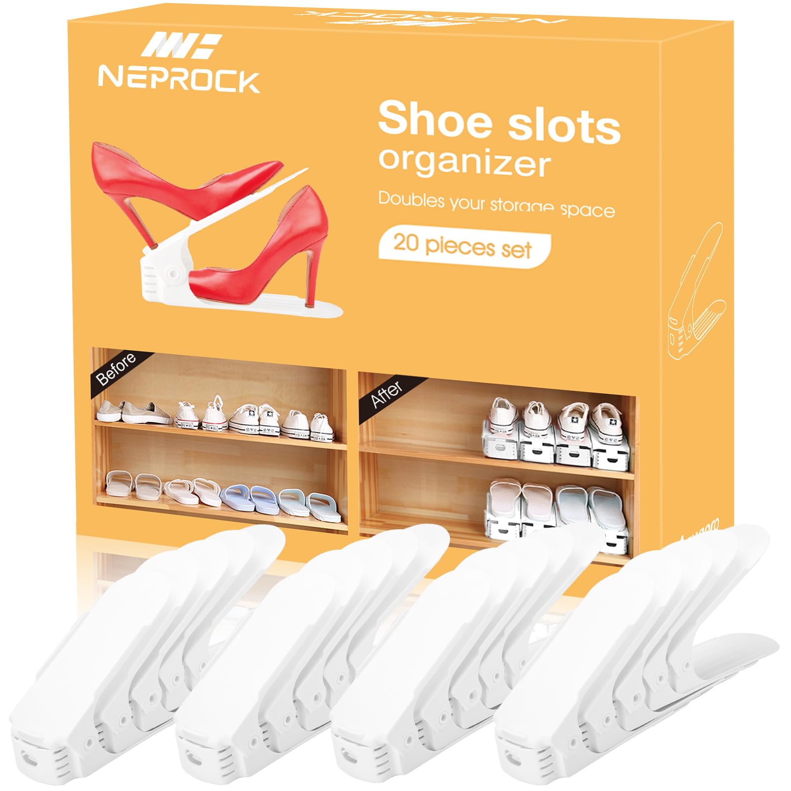 Neprock front packaging showing 20-pack and space-saving benefit