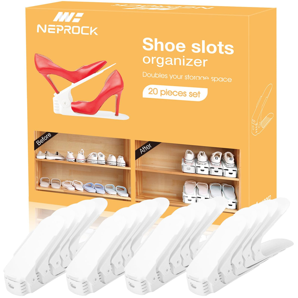 Neprock front packaging showing 20-pack and space-saving benefit