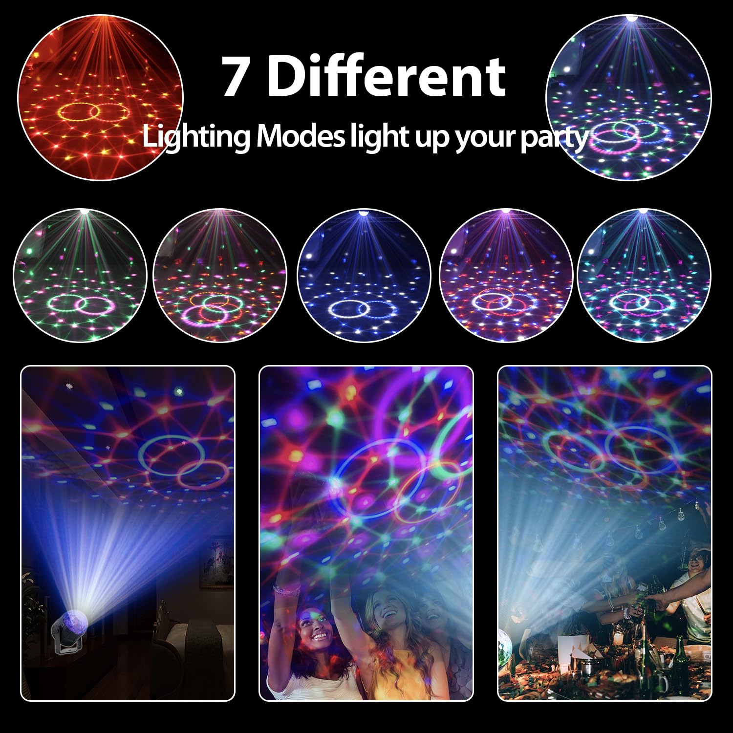 NEQUARE ceiling-mounted disco light in living room creating overhead effects to fill a room