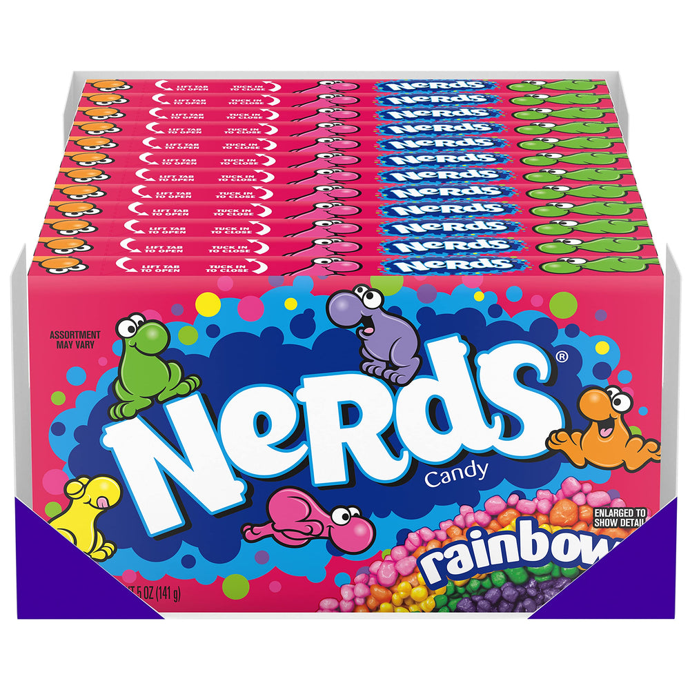 NERDS theater box front view showing branding and colorful appeal for easy sharing