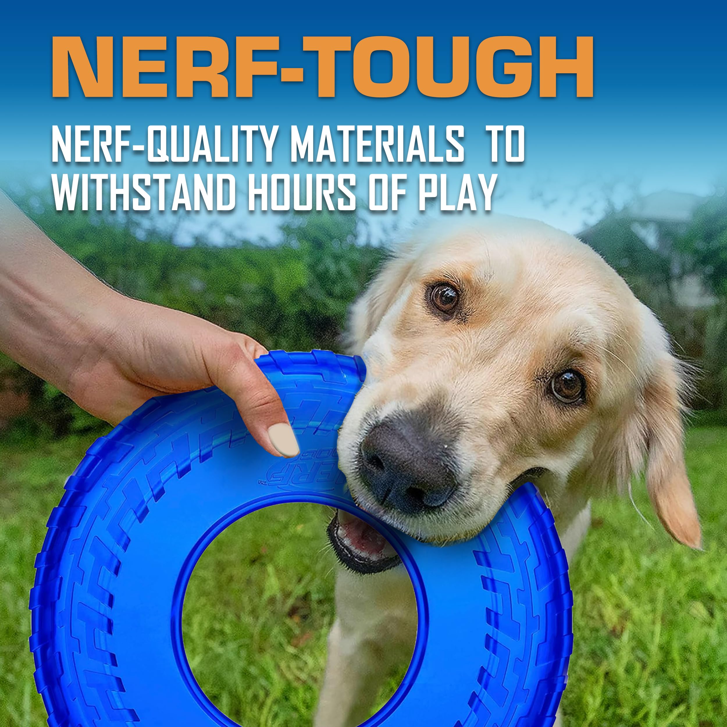 Nerf Dog Tire Flyer floating on water highlighting buoyant play benefit