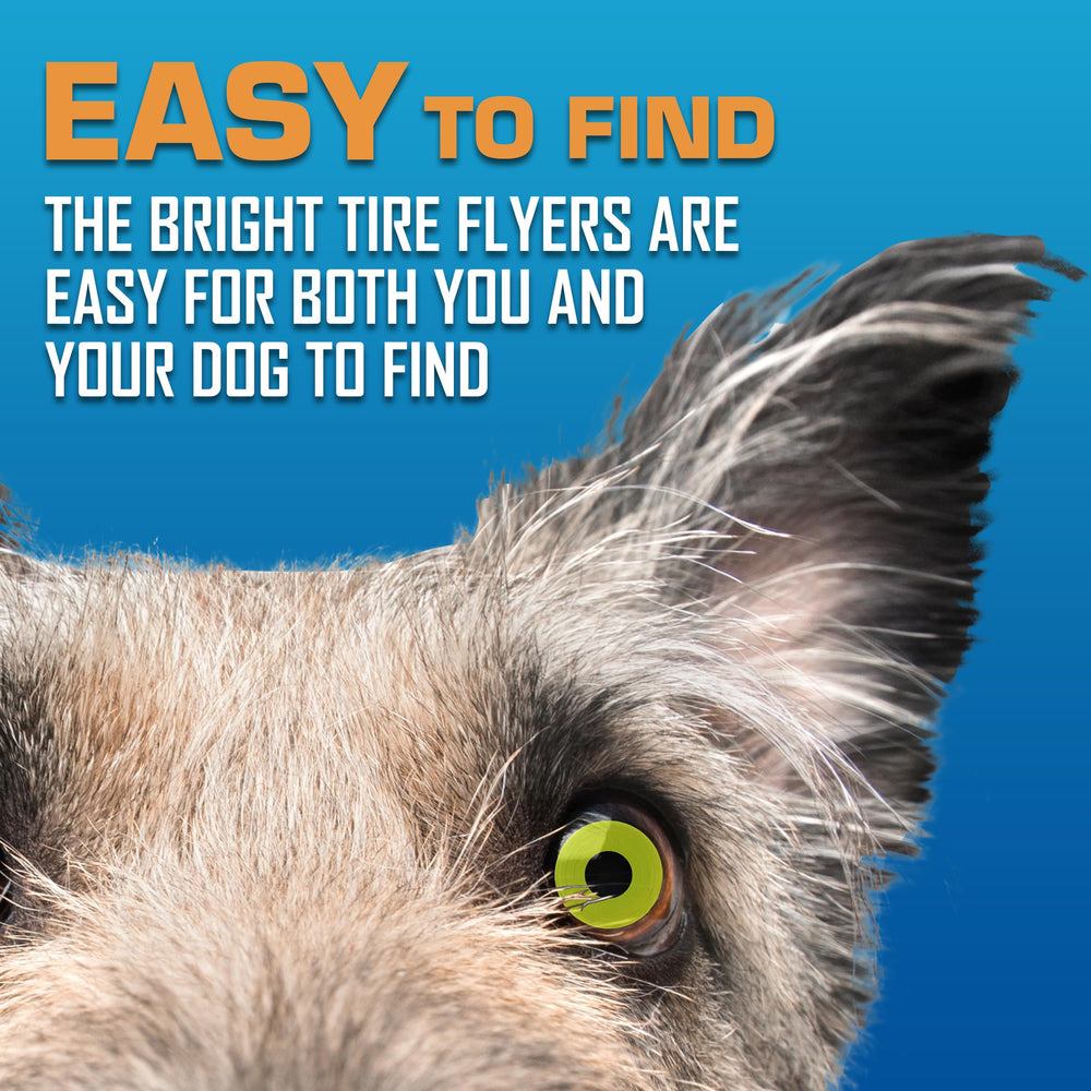 Nerf Dog Tire Flyer beside ruler showing 10-inch size benefit