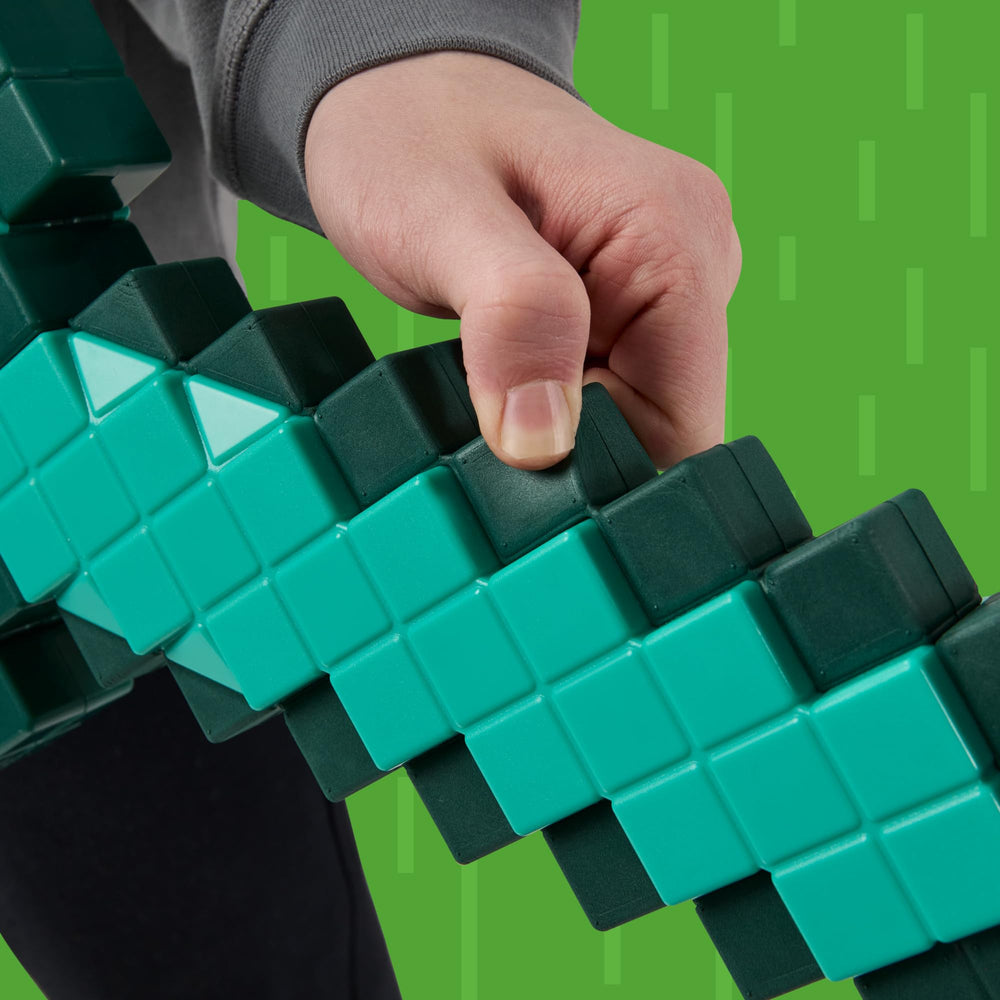 Nerf Minecraft sword paired with costume illustrating cosplay-ready accessory