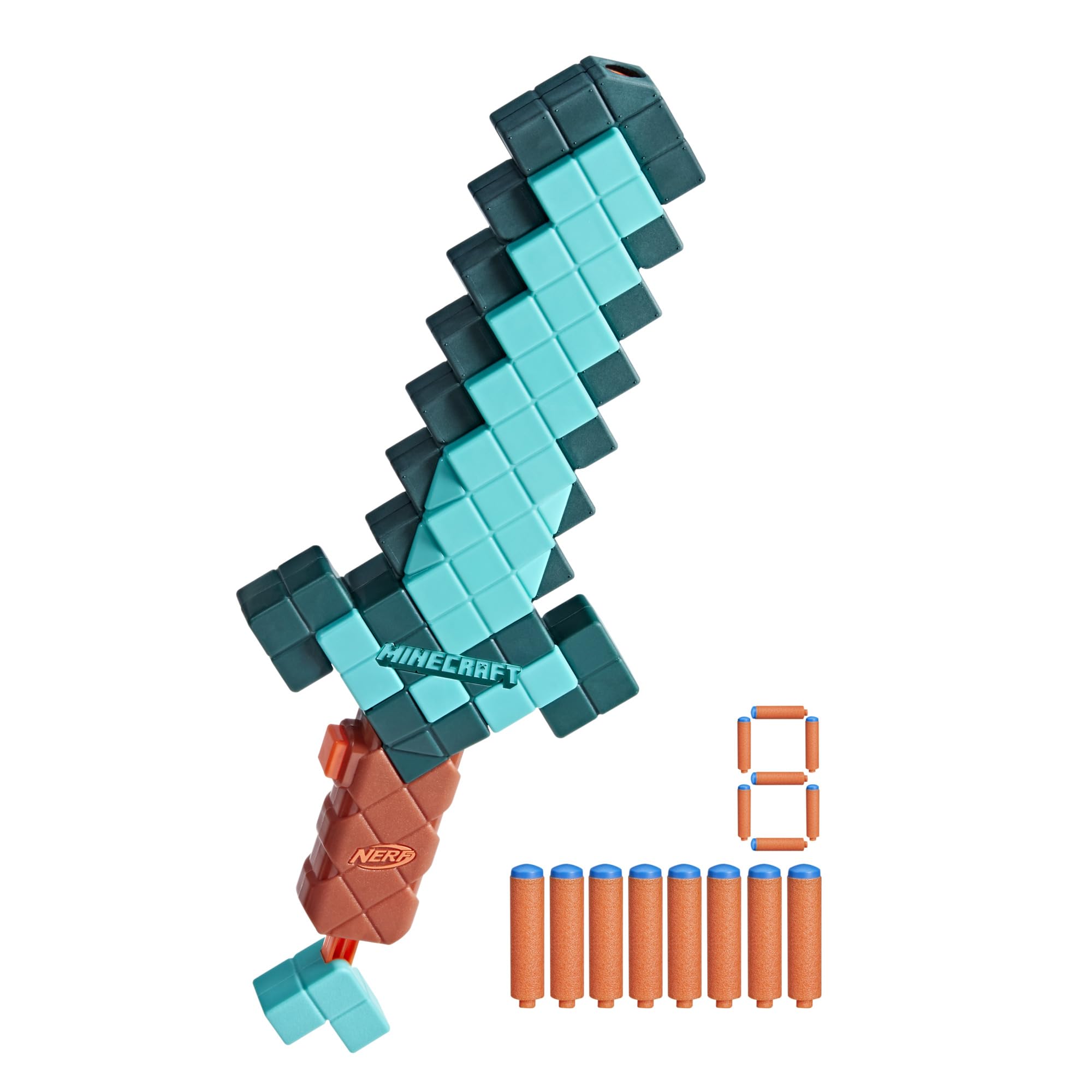 Nerf Diamond Sword front view showing pixelated design and play value
