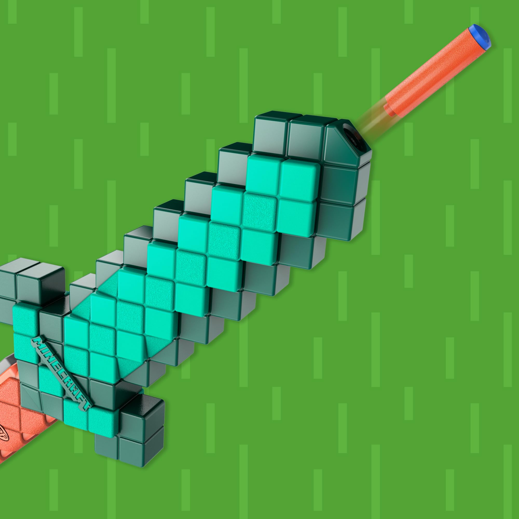 Nerf Minecraft next to ruler for size comparison and scale clarity