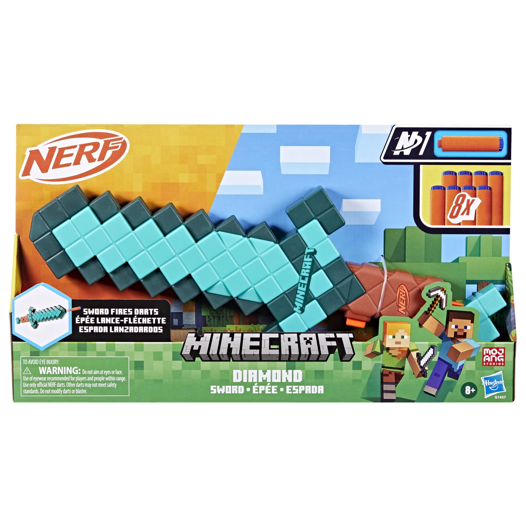 Nerf Minecraft sword side profile highlighting blaster silhouette and grip