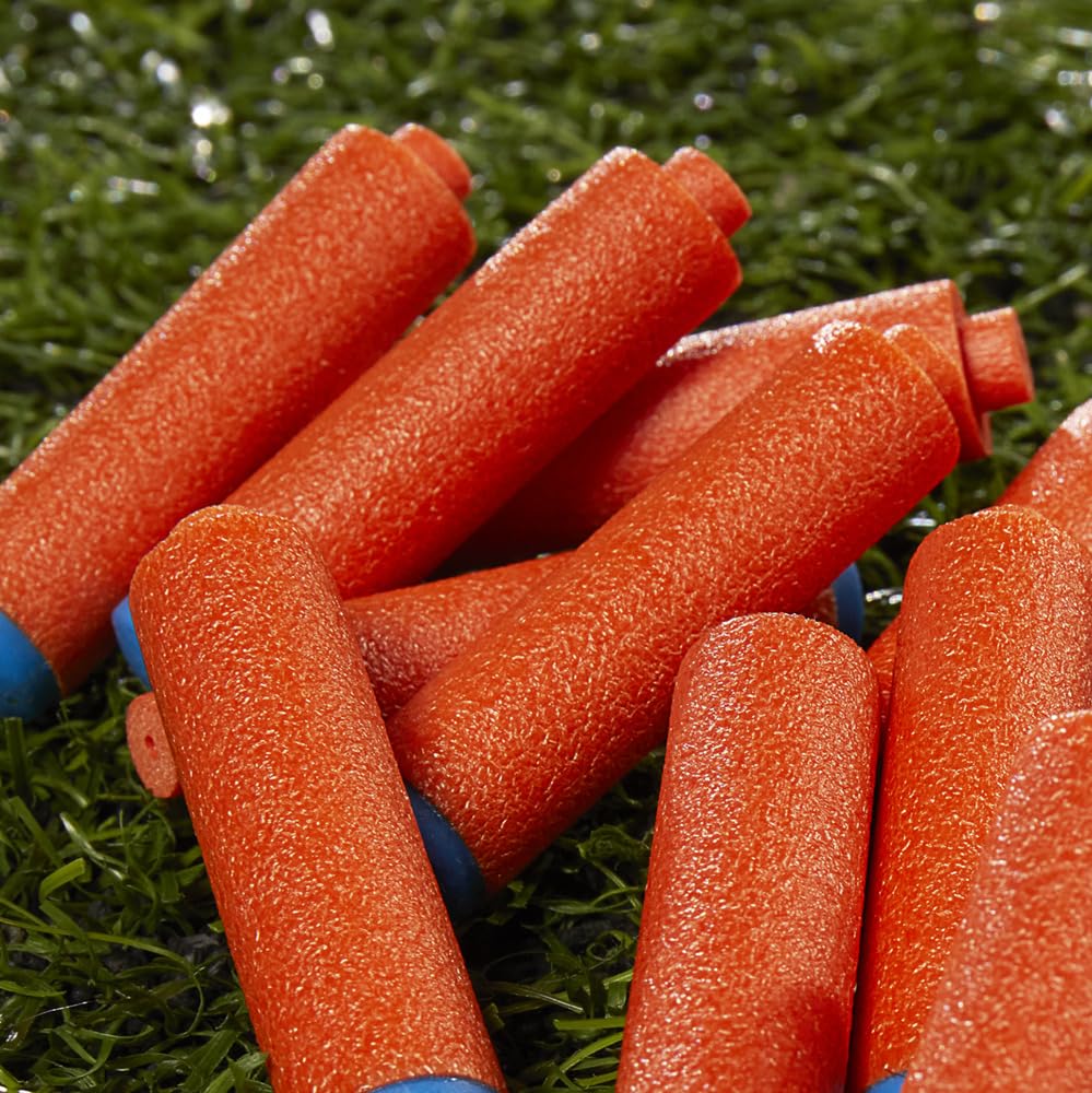 Nerf N1 darts stored in a container showing organized ammo supply