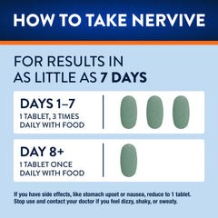 Nervive tablet close-up showing texture and coating, highlighting easy-swallow benefit