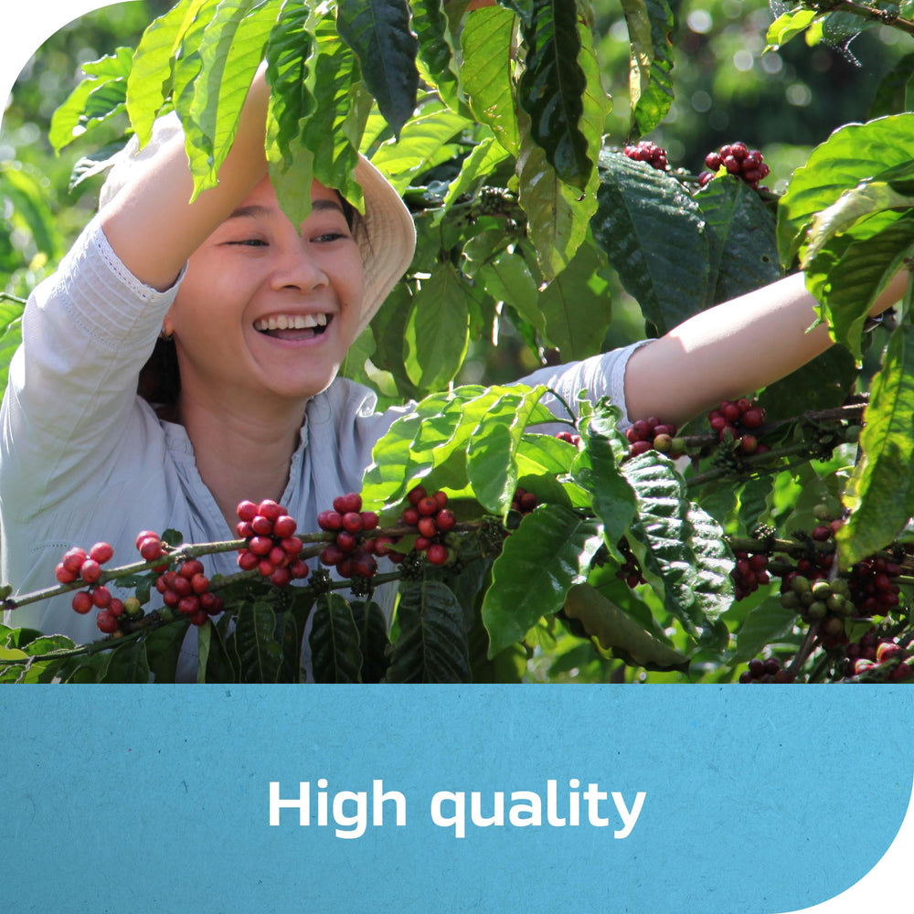 Close-up of Nescafé label highlighting 100% pure coffee quality