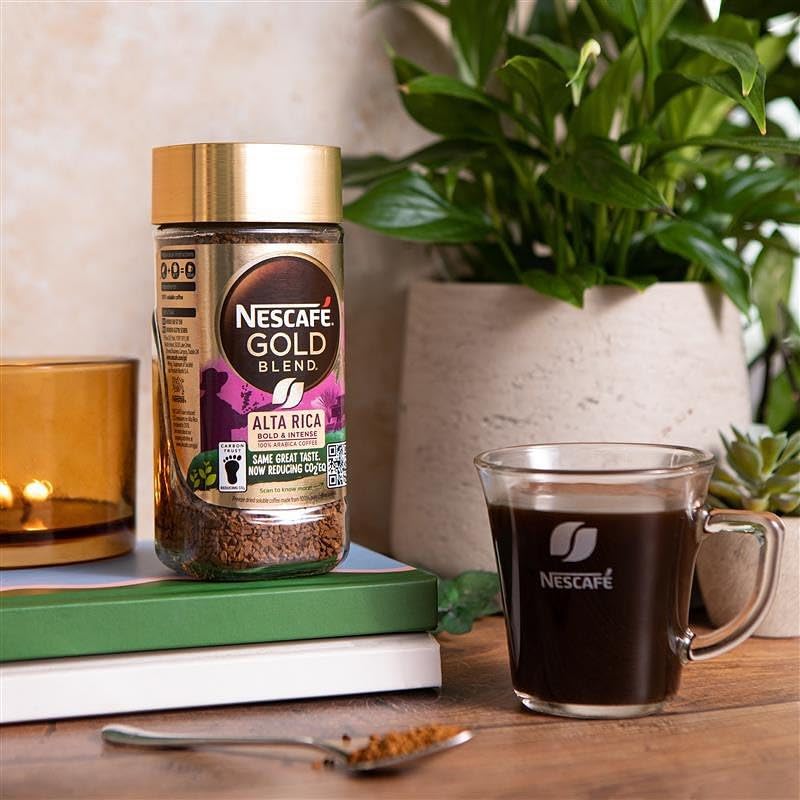 Close-up of Nescafe granule texture showing even, fast-dissolving particles