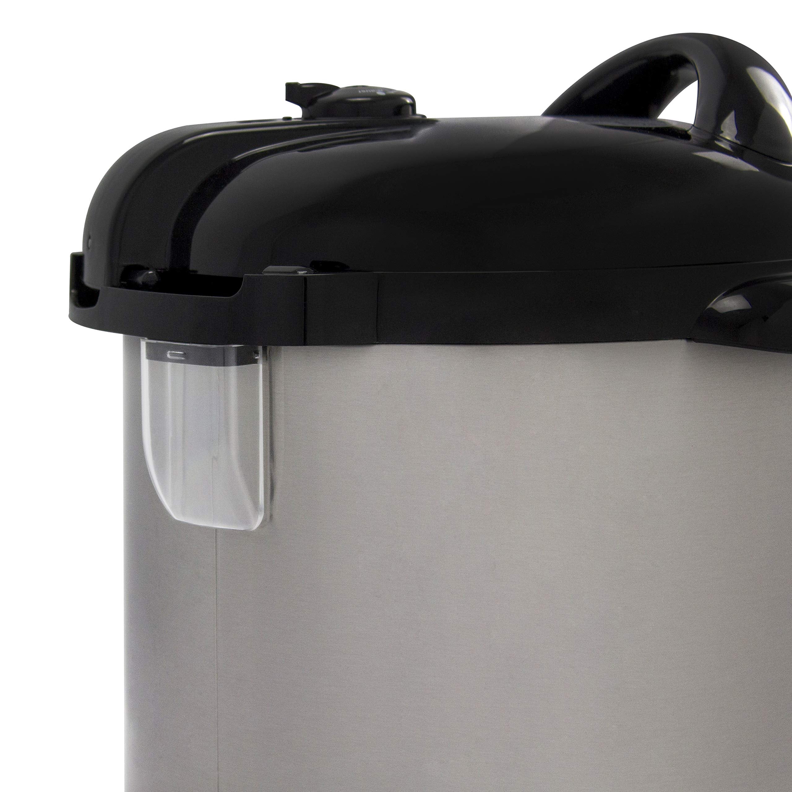 NESCO focus on locking lid and safety latch, emphasizes secure pressure sealing