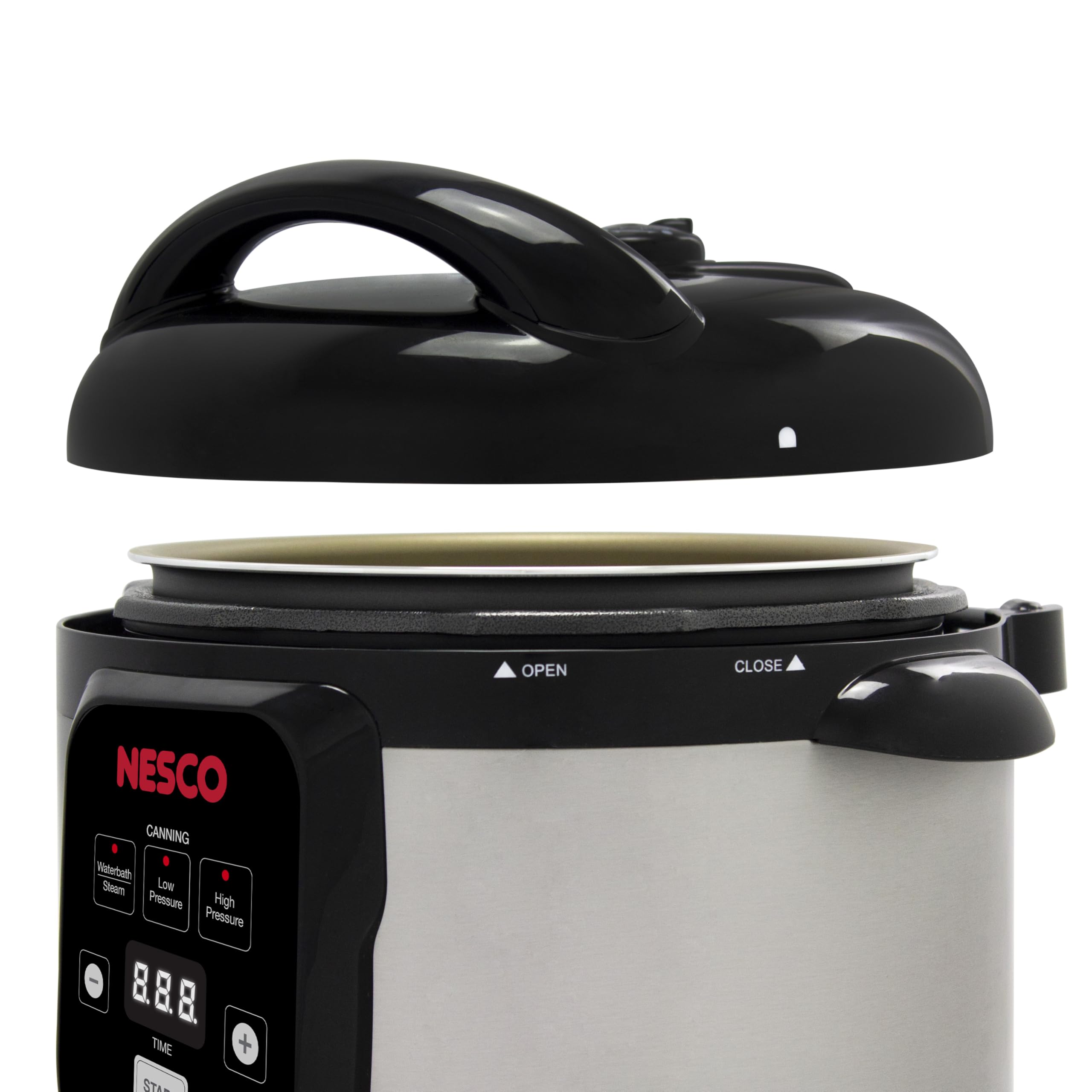 NESCO open NPC-9 displaying removable nonstick inner pot, simplifies loading and cleanup
