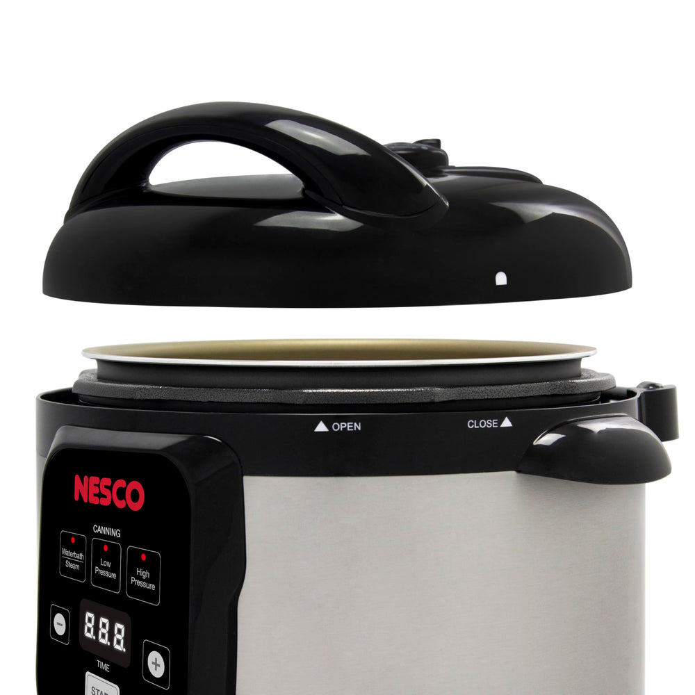 NESCO open NPC-9 displaying removable nonstick inner pot, simplifies loading and cleanup