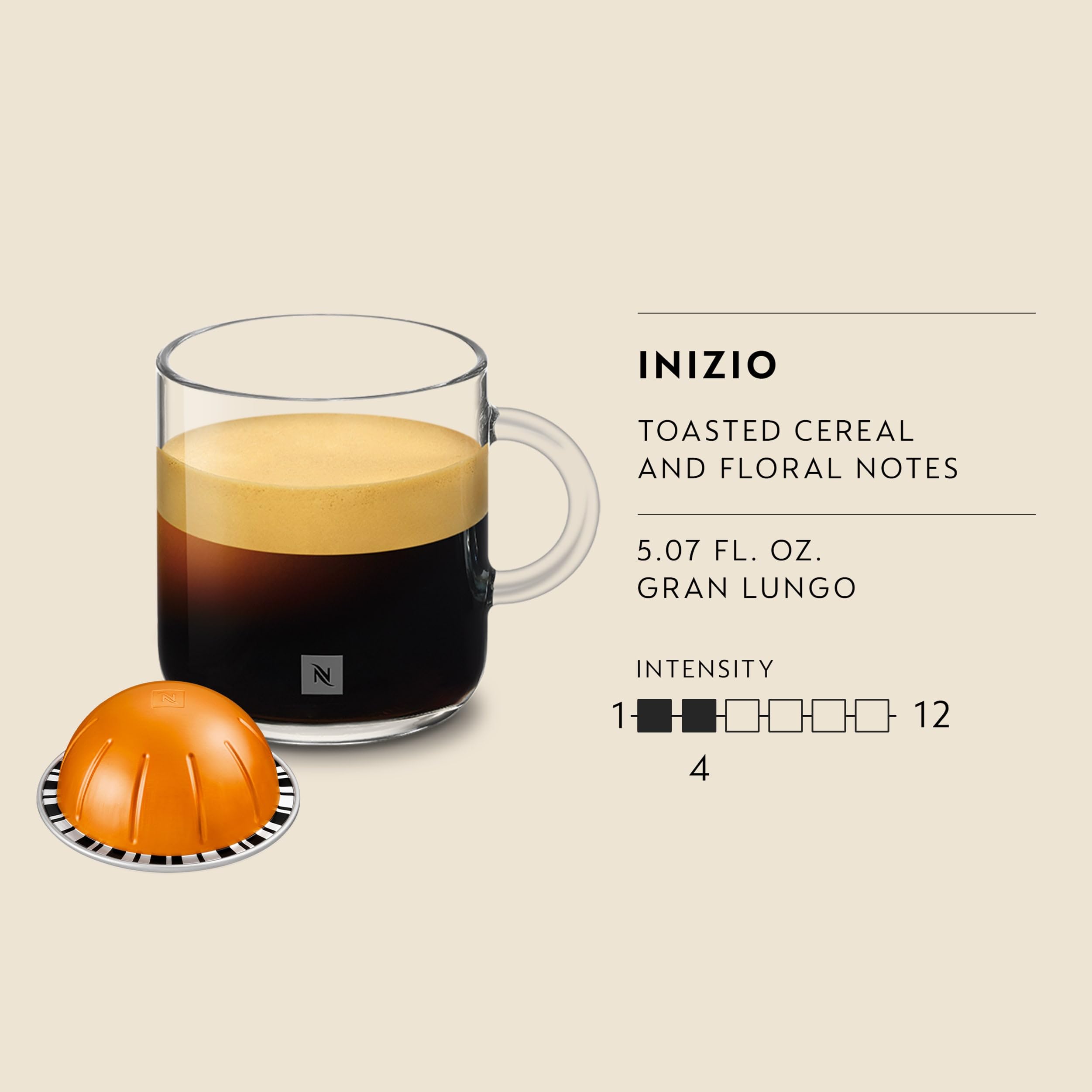 Nespresso Inizio pod top label detail displaying blend name and roast information