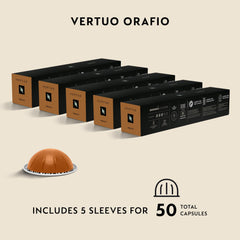 Spread of 50 Nespresso Orafio capsules showing quantity and visual appeal