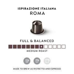Nespresso Roma single capsule close-up, showing aluminum detail and quality